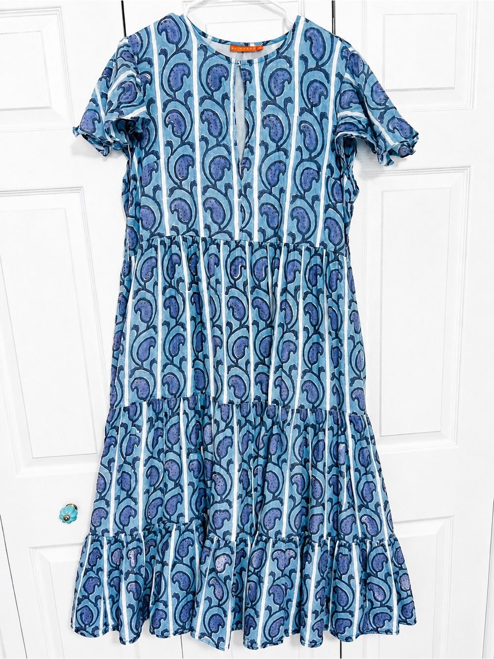 Oliphant tiered Midi dress in Goa Blue sz XL